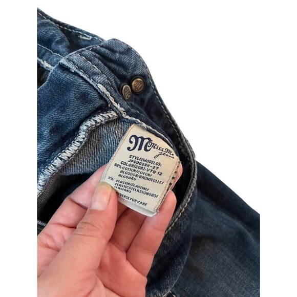 Miss Me Skinny Jeans Mid-Rise Dark Wash Distressed Denim Rhinestone Pocket Sz 27 - Picture 3 of 8
